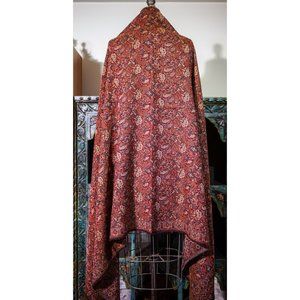 Floral Woven Wool Shawl with Fringes - 42" x 77"